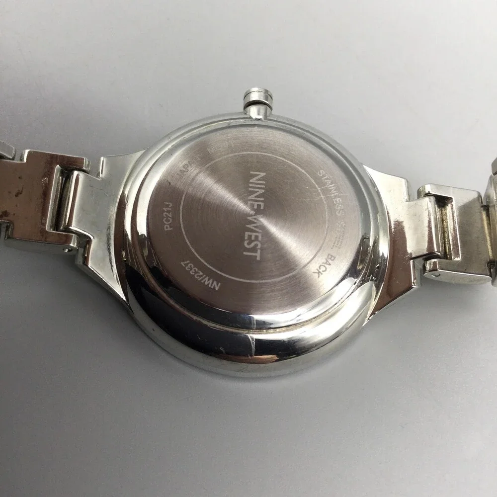 Nine West Womens Watch 36mm Silver Tone Pink Glitter Dial NW23837 New Battery 7